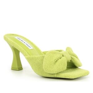 NEW Chelsea & Violet Paris Terry Cloth Bow Slide Sandals in Lime Green